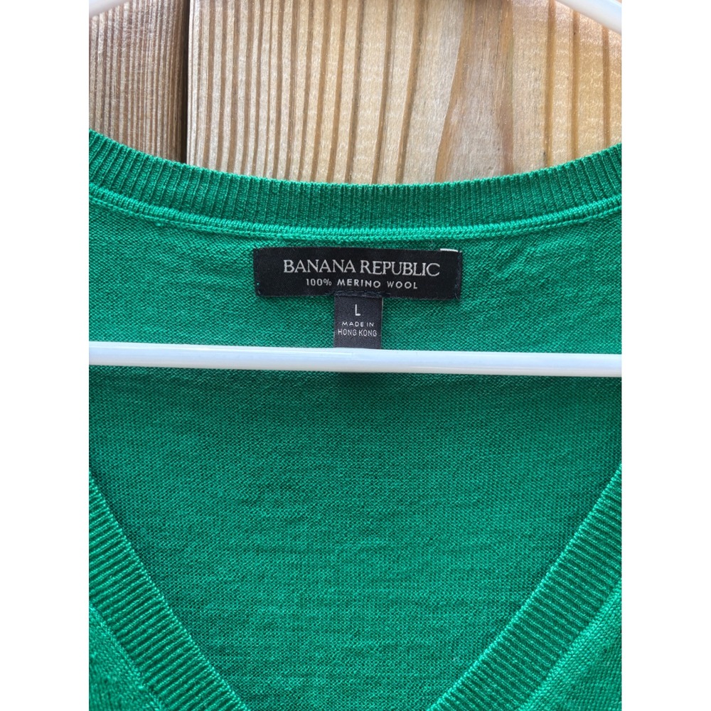 Banana Republic Womens Kelly Green 100% Merino Wool V-Neck Sweater Large - Picture 4 of 8